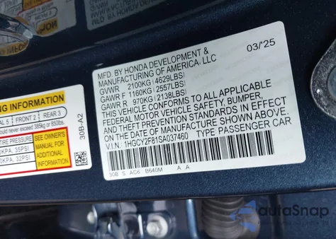 2025 Honda Accord Hybrid Touring from USA, damaged, VIN 1HGCY2F81SA037460